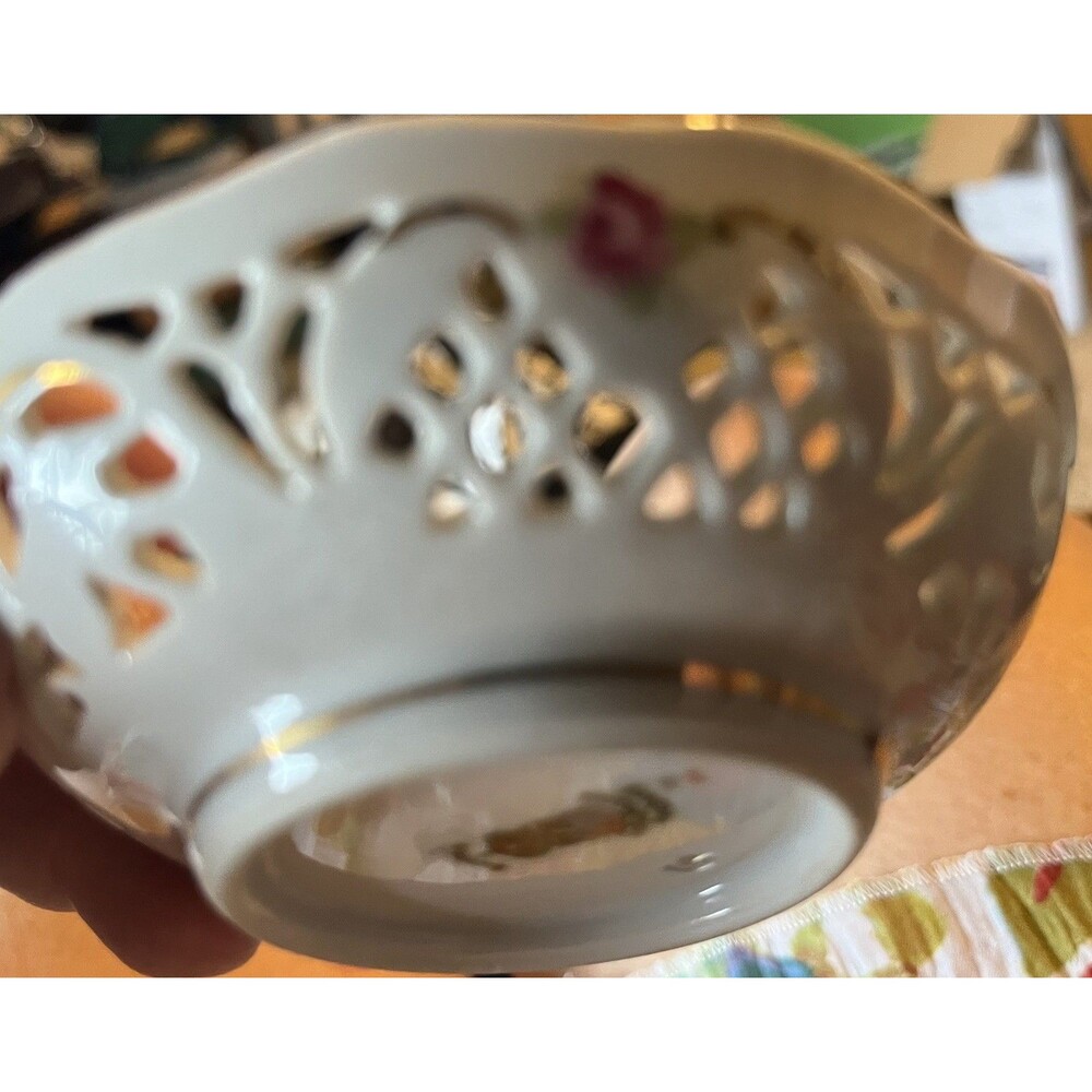Vintage Schumann Arzberg Bavaria Reticulated Floral Trinket Bowl No Chips - Picture 6 of 8